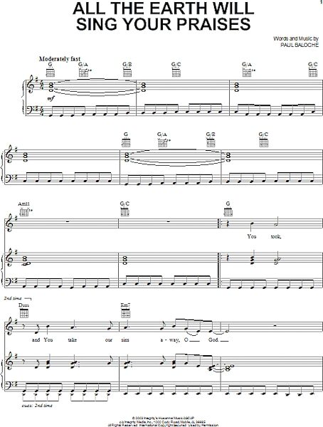 open zoom image for All The Earth Will Sing Your Praises - Piano/Vocal/Guitar, New, Main