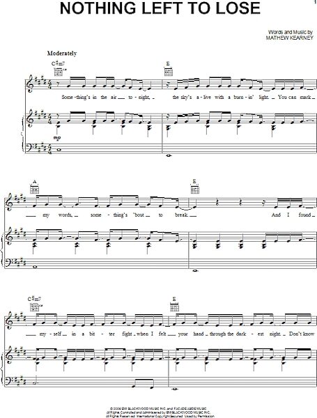 open zoom image for Nothing Left To Lose - Piano/Vocal/Guitar, New, Main