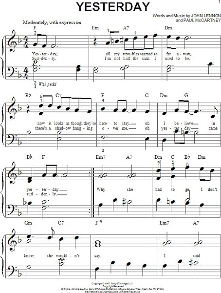 open zoom image for Yesterday - Big Note Piano, New, Main