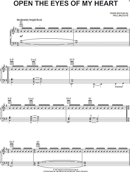 open zoom image for Open The Eyes Of My Heart - Piano/Vocal/Guitar, New, Main