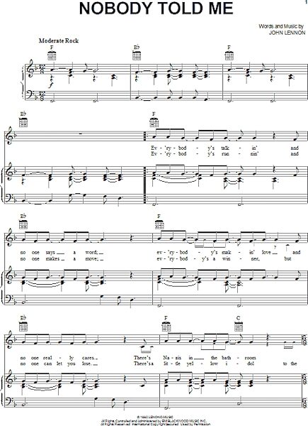 open zoom image for Nobody Told Me - Piano/Vocal/Guitar, New, Main