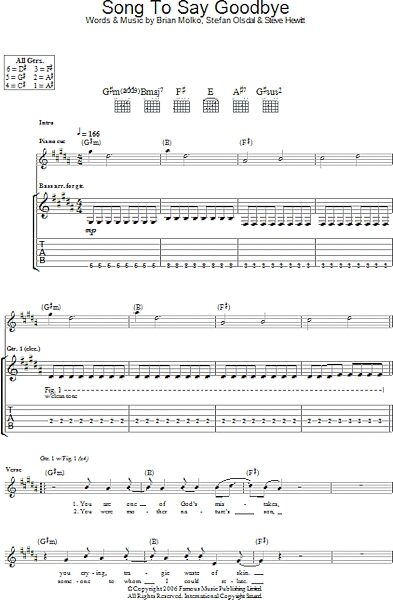open zoom image for Song To Say Goodbye - Guitar TAB, New, Main