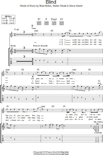 open zoom image for Blind - Guitar TAB, New, Main