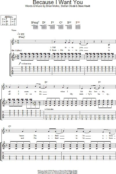 open zoom image for Because I Want You - Guitar TAB, New, Main