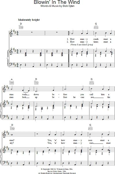 open zoom image for Blowin' In The Wind - Piano/Vocal/Guitar, New, Main