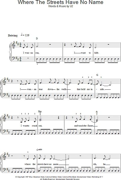 open zoom image for Where The Streets Have No Name - Piano/Vocal/Guitar, New, Main