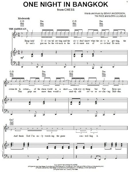 open zoom image for One Night In Bangkok - Piano/Vocal/Guitar, New, Main