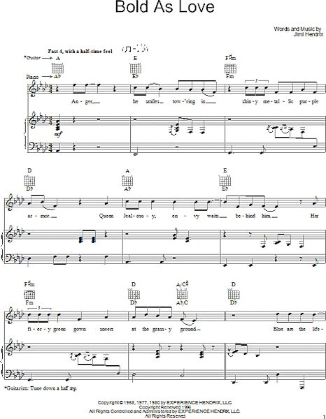 open zoom image for Bold As Love - Piano/Vocal/Guitar, New, Main