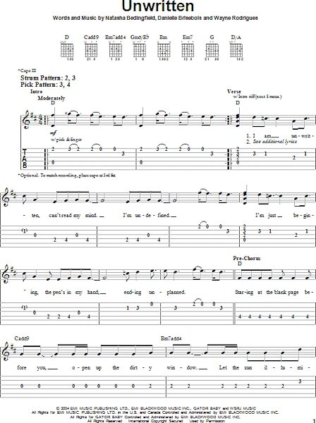 open zoom image for Unwritten - Easy Guitar with TAB, New, Main