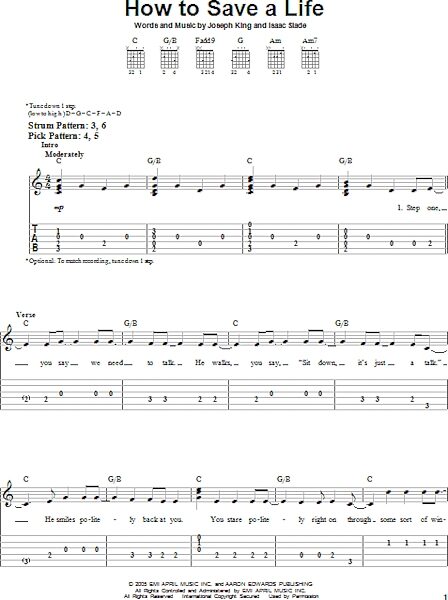 open zoom image for How To Save A Life - Easy Guitar with TAB, New, Main