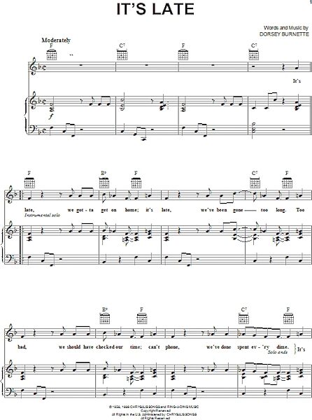 open zoom image for It's Late - Piano/Vocal/Guitar, New, Main