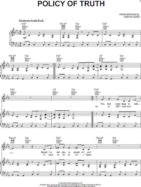 open zoom image for Policy Of Truth - Piano/Vocal/Guitar, New, Main