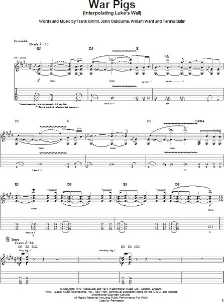 open zoom image for War Pigs (Interpolating Luke's Wall) - Guitar TAB, New, Main