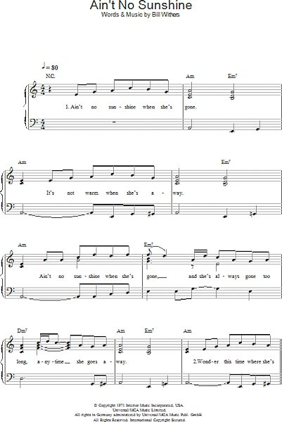open zoom image for Ain't No Sunshine - Easy Piano, New, Main