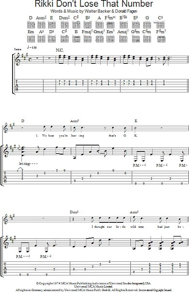 open zoom image for Rikki Don't Lose That Number - Guitar TAB, New, Main