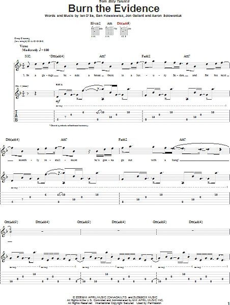 open zoom image for Burn The Evidence - Guitar TAB, New, Main
