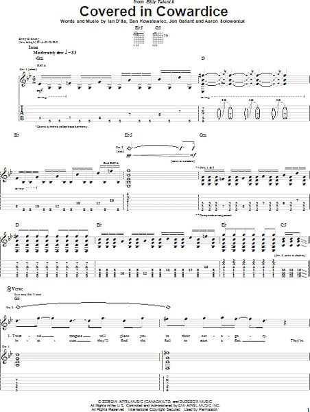 open zoom image for Covered In Cowardice - Guitar TAB, New, Main