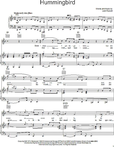 open zoom image for Hummingbird - Piano/Vocal/Guitar, New, Main