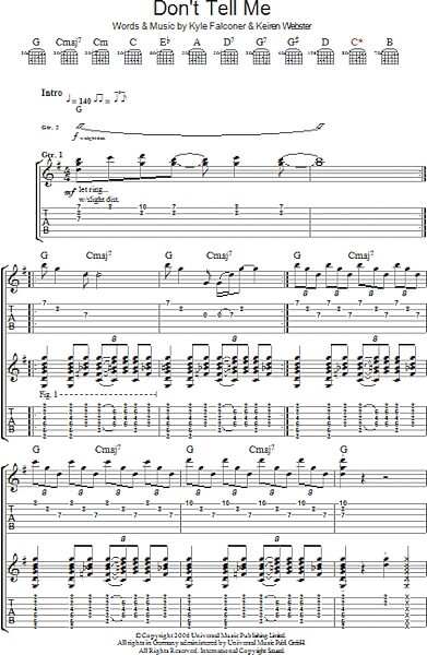 open zoom image for Don't Tell Me - Guitar TAB, New, Main