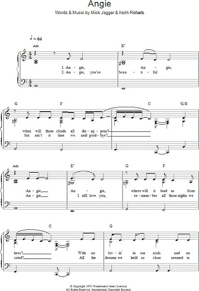 open zoom image for Angie - Piano/Vocal/Guitar, New, Main