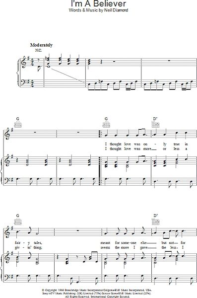 open zoom image for I'm A Believer - Piano/Vocal/Guitar, New, Main