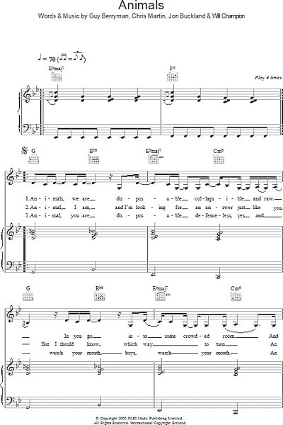 open zoom image for Animals - Piano/Vocal/Guitar, New, Main