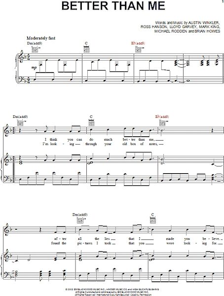 open zoom image for Better Than Me - Piano/Vocal/Guitar, New, Main