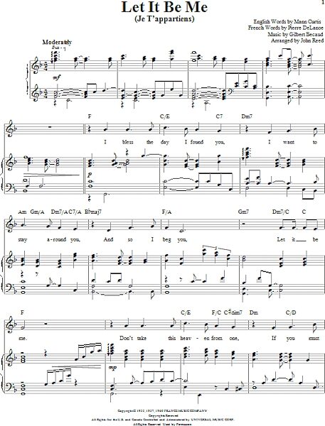 open zoom image for Let It Be Me (Je T'appartiens) - Piano Vocal, New, Main