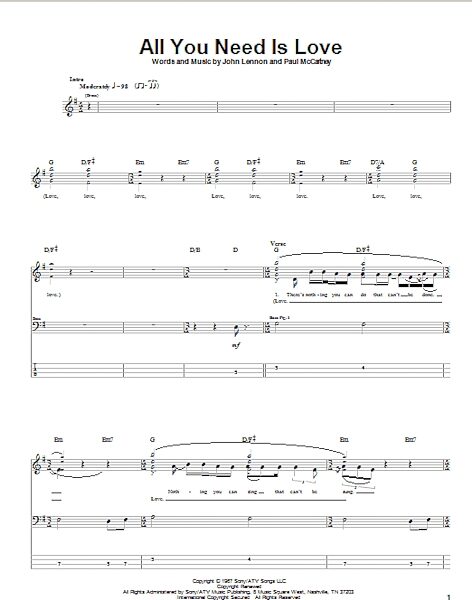 open zoom image for All You Need Is Love - Bass Tab, New, Main