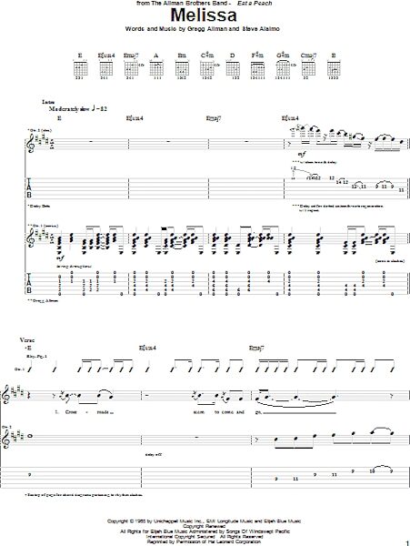 open zoom image for Melissa - Guitar TAB, New, Main