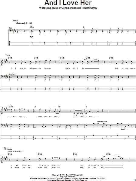 open zoom image for And I Love Her - Bass Tab, New, Main