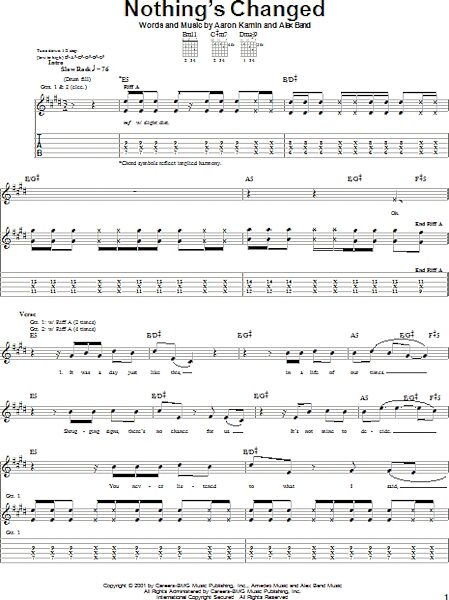 open zoom image for Nothing's Changed - Guitar TAB, New, Main