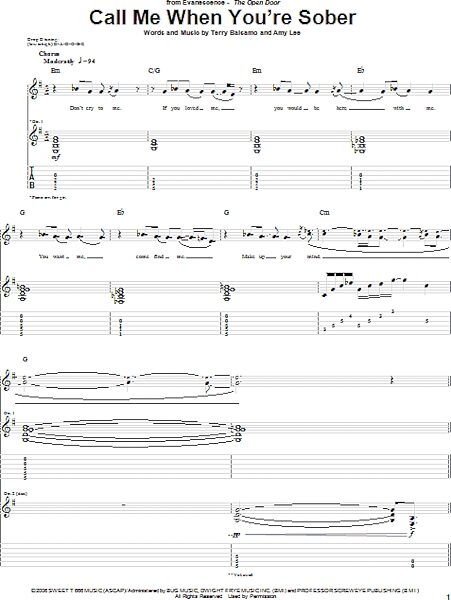 open zoom image for Call Me When You're Sober - Guitar TAB, New, Main