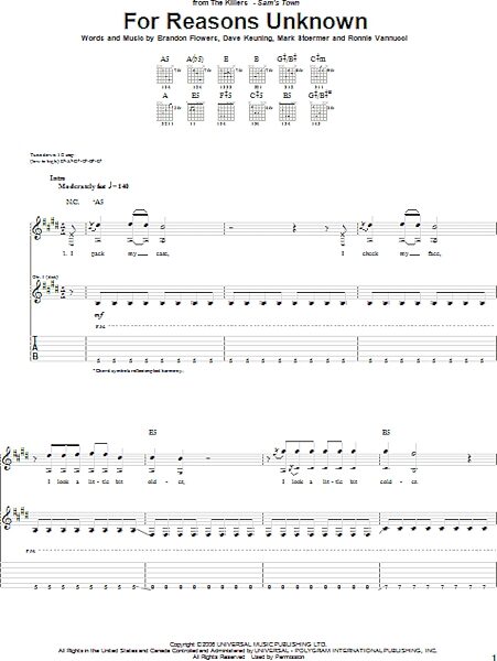 open zoom image for For Reasons Unknown - Guitar TAB, New, Main