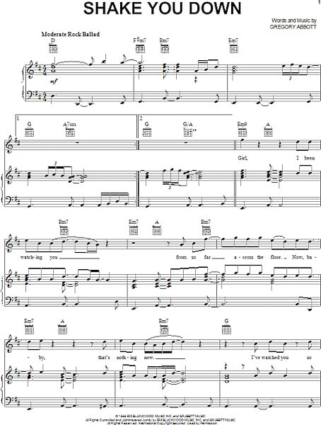 open zoom image for Shake You Down - Piano/Vocal/Guitar, New, Main