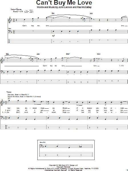 open zoom image for Can't Buy Me Love - Bass Tab, New, Main