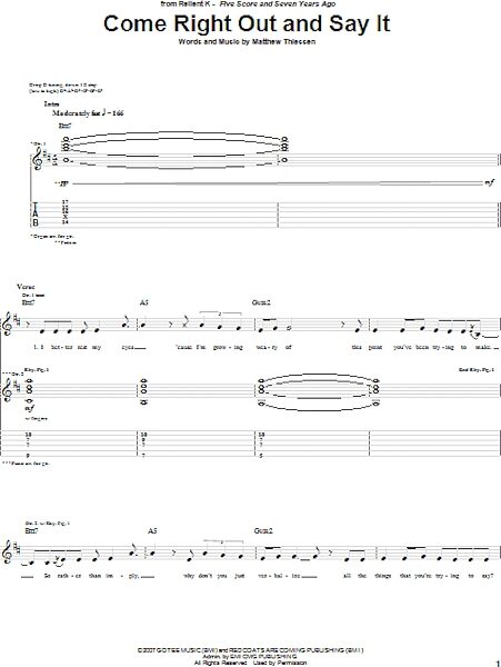 open zoom image for Come Right Out And Say It - Guitar TAB, New, Main