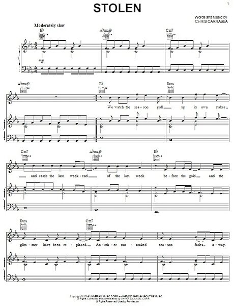 open zoom image for Stolen - Piano/Vocal/Guitar, New, Main