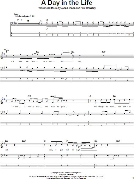 open zoom image for A Day In The Life - Bass Tab, New, Main