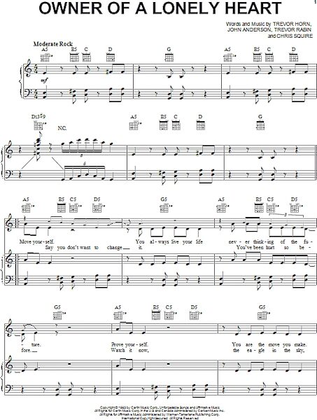 open zoom image for Owner Of A Lonely Heart - Piano/Vocal/Guitar, New, Main