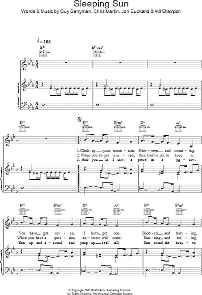 open zoom image for Sleeping Sun - Piano/Vocal/Guitar, New, Main