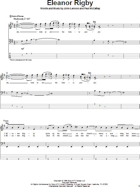 open zoom image for Eleanor Rigby - Bass Tab, New, Main