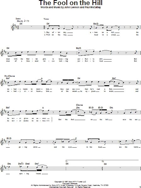open zoom image for The Fool On The Hill - Bass Tab, New, Main