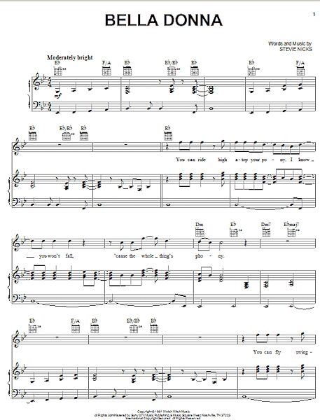 open zoom image for Bella Donna - Piano/Vocal/Guitar, New, Main
