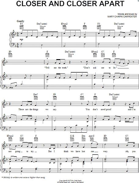 open zoom image for Closer And Closer Apart - Piano/Vocal/Guitar, New, Main