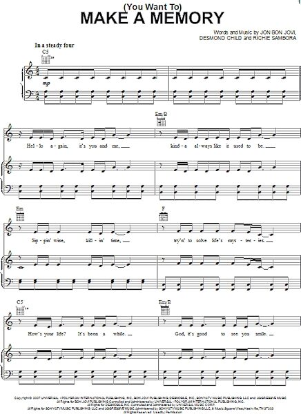 open zoom image for (You Want To) Make A Memory - Piano/Vocal/Guitar, New, Main