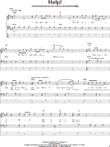 open zoom image for Help! - Bass Tab, New, Main