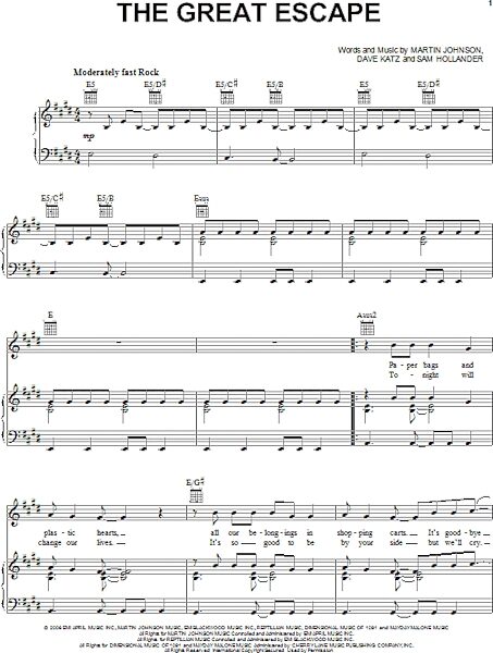 open zoom image for The Great Escape - Piano/Vocal/Guitar, New, Main