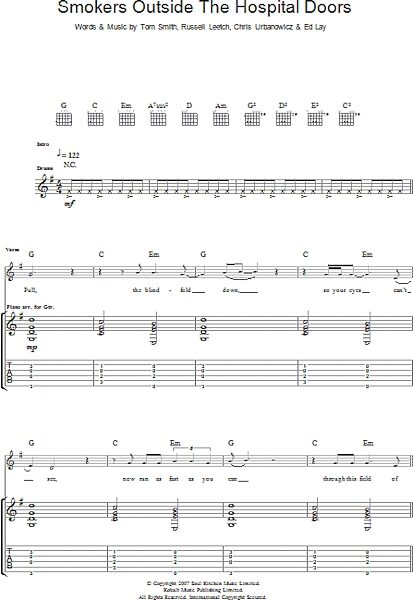 open zoom image for Smokers Outside The Hospital Doors - Guitar TAB, New, Main
