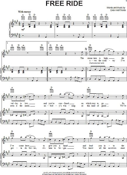 open zoom image for Free Ride - Piano/Vocal/Guitar, New, Main